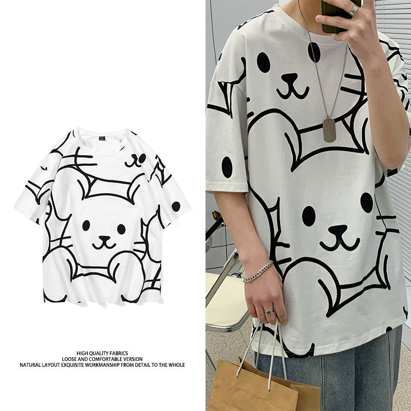 INS tide card cross-border large size cartoon men's T-shirt couple round neck short-sleeved T-shirt loose summer