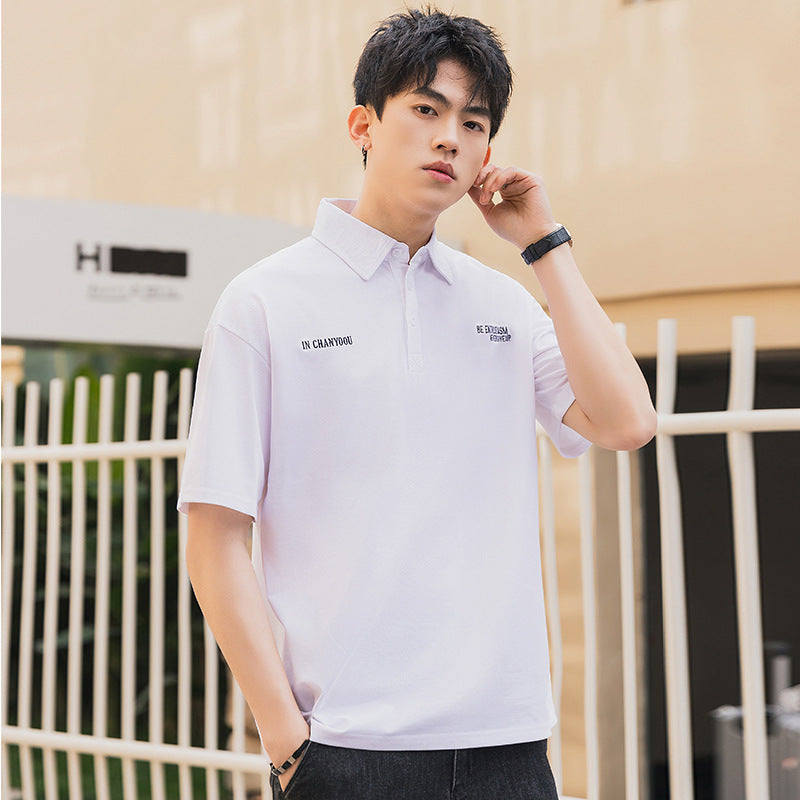 Polo shirt short sleeve T-shirt men's new tide card clothing half sleeve bottoming shirt men's loose shoulder casual body shirt