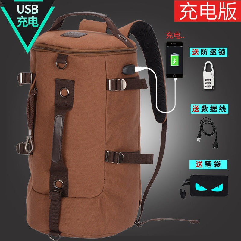 Korean version of the canvas shoulder bag men's trend student bags youth travel bag computer large capacity backpack