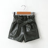 New girls' fashion fashion Korean casual shorts children's fashionable foreign style PU leather shorts tide (with belt)