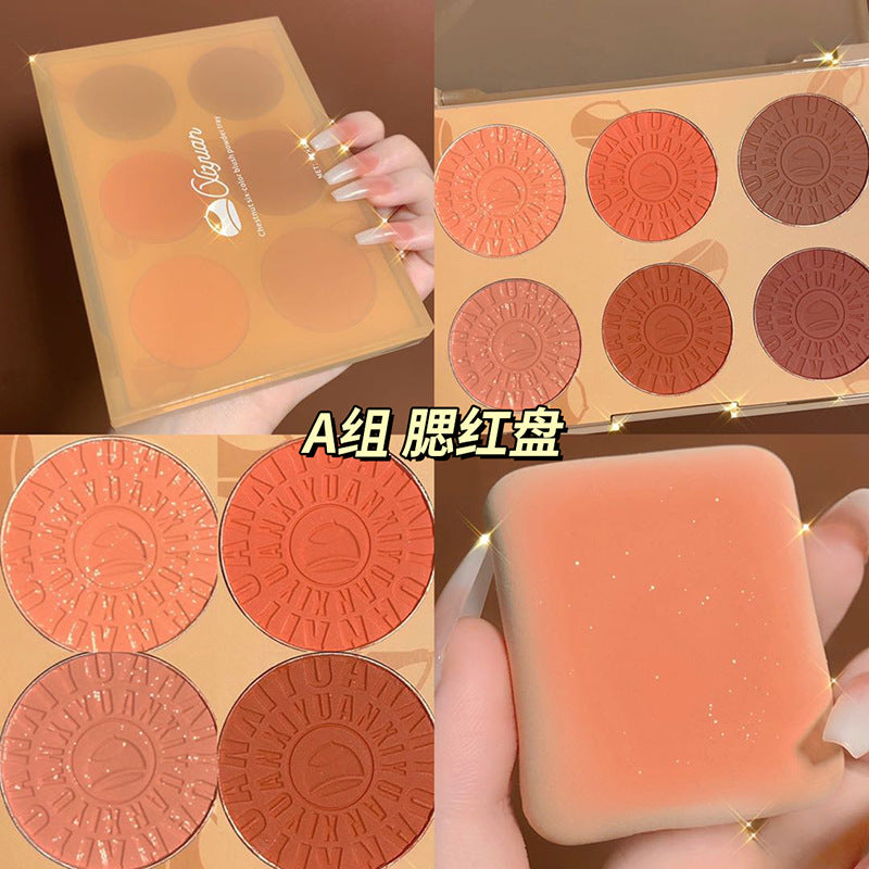 Xiyuan chestnut six color blush powder nude makeup natural sun red female rouge high light shadow cultivation integrated disk