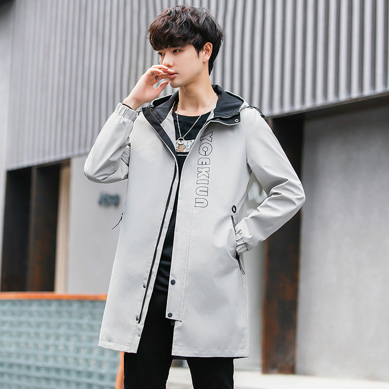 2021 autumn long windbreaker men's new men's jacket casual men's coat large size increase the tide