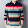 Birthland, autumn 2021 men's striped lapel middle-aged bead cotton spot long-sleeved pull t-shirt leisure