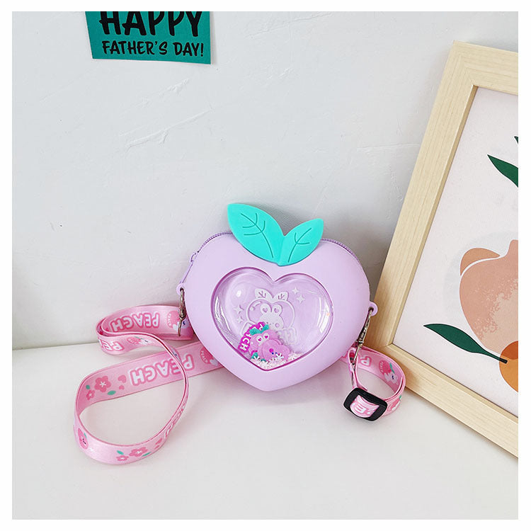 Foreign trade children's Messenger bag small peach heart peach gas flow sand silicone pink tender girl heart cute small slung purse