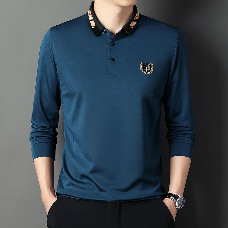 2021 autumn new long sleeve polo shirt men's business casual lapel embroidery middle-aged dad t-shirt bottoming shirt