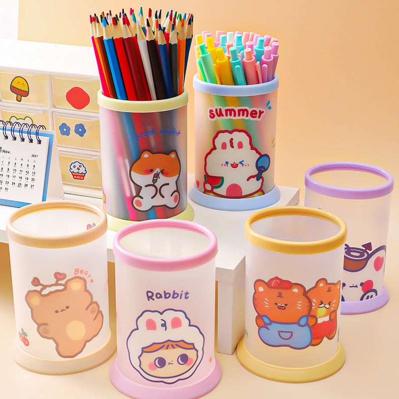 Cartoon creative round folding pen holder Small fresh INS stationery storage pen barrel student office desk sash box