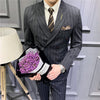 Suit set men's slim three-piece trend striped small suit fashion slim young men's dress