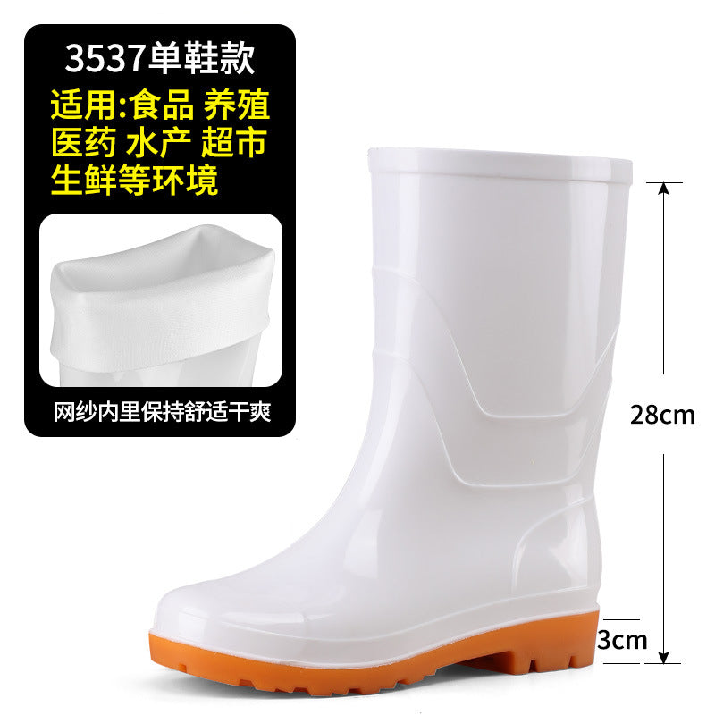 White rain shoes food boots low help anti-skid rain boots long mid-range kitchen boots waterproof labore shoes cover shoes rubber shoes