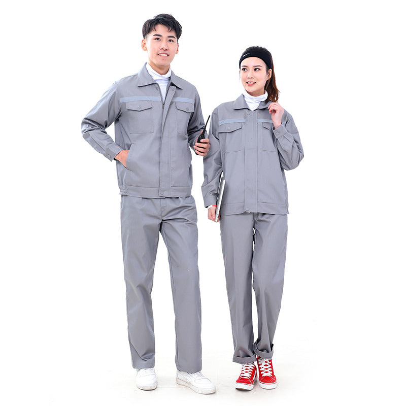 Factory wholesale spring, autumn and summer long and short-sleeved reflective strips overalls suits men and women labor insurance clothing workshop tooling customization