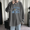 Round neck large size long-sleeved T-shirt male Hong Kong wind doodle cotton T-shirt teen loose INS style bottom shirt tide