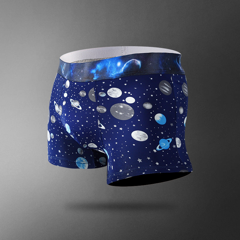 New ice silk print men's underwear queen shorts universe starry air print breathable ice silk adult flat hair shorts