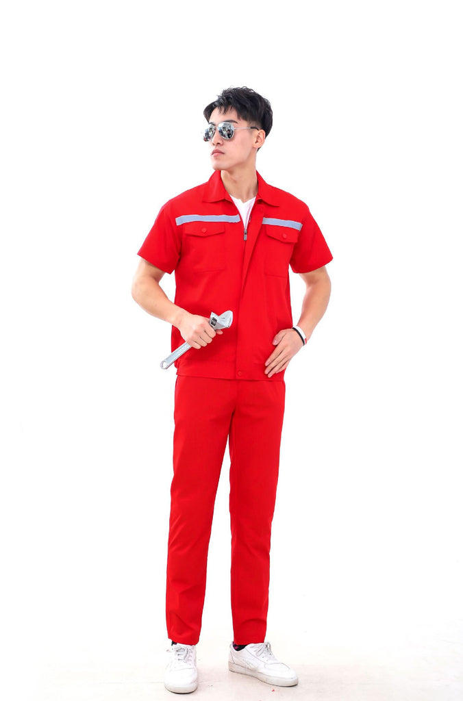 Factory wholesale spring, autumn and summer long and short-sleeved reflective strips overalls suits men and women labor insurance clothing workshop tooling customization