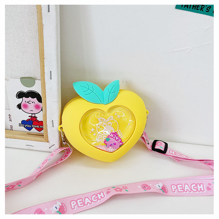 Foreign trade children's Messenger bag small peach heart peach gas flow sand silicone pink tender girl heart cute small slung purse