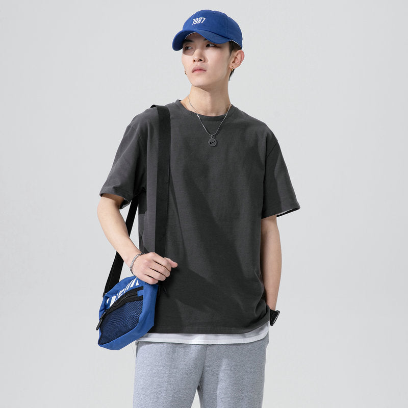 Short-sleeved T-shirt male 2021 new short sleeve T-shirt men's summer cotton bottoming shirt tide card loose trend summer dress