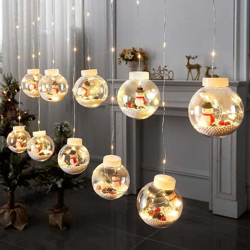 LED copper wire lamp curtain light Christmas wishing ball old man snowman Christmas tree window holiday decoration round ball lamp string