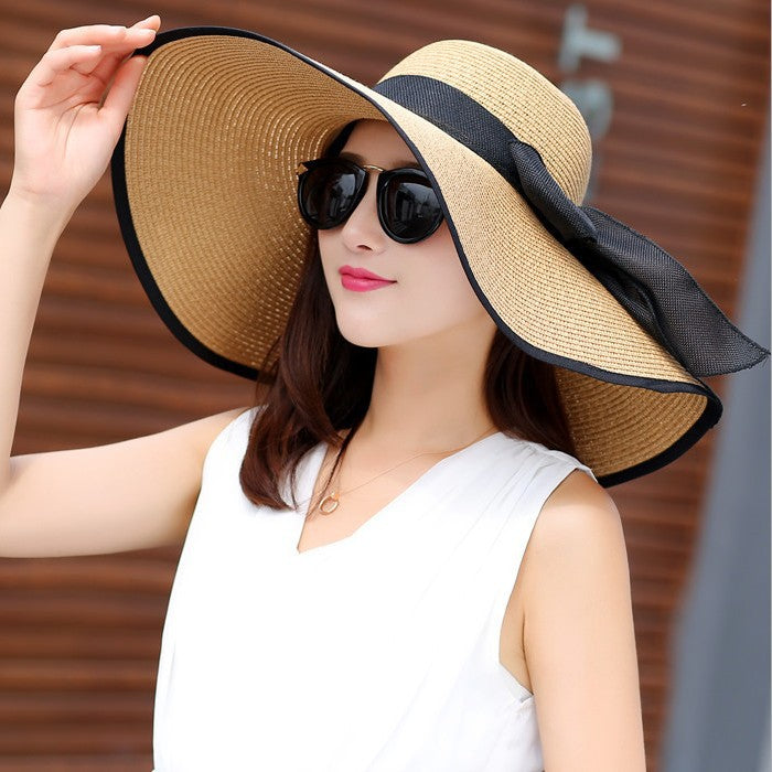 Manufacturers sell big brim hat shade straw hat female summer foldable sunscreen sun hat travel seaside vacation beach hat