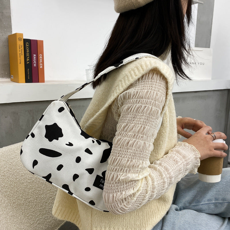 South Korea INS style cute zebra milk cattle canvas bag 2021 new day hawbea simple wild women's shoulder bag