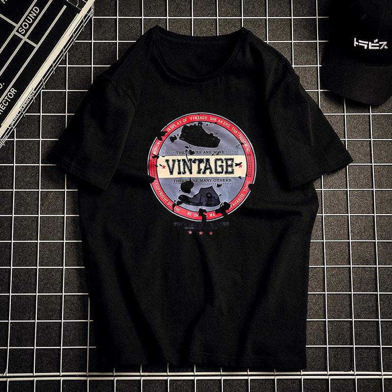 Xinjiang cotton T-shirt cotton T-shirt men's summer new short-sleeved T-shirt students Hong Kong wind body men's round neck Xiachao brand