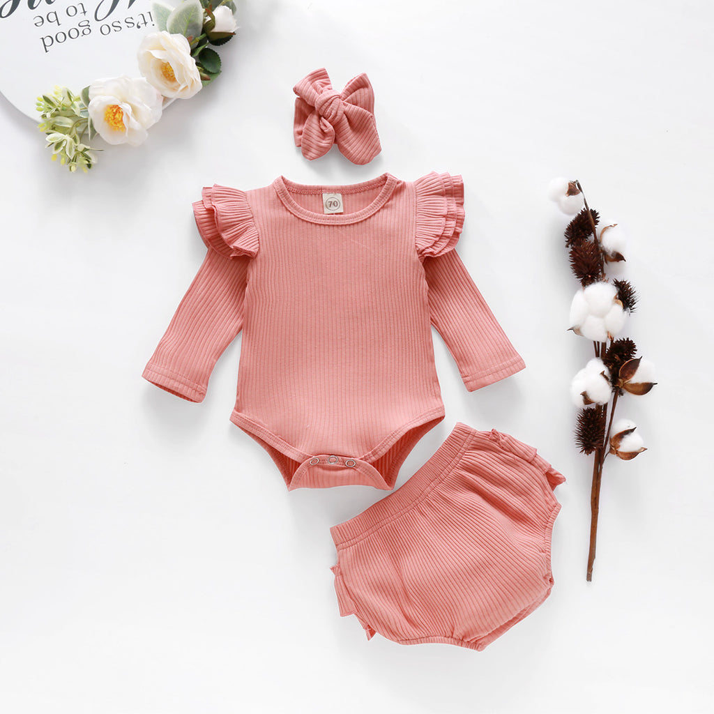 ins AliExpress Ebay Amazon wish explosion pit strip flying sleeve long-sleeved top shorts baby suit