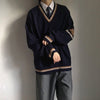 Japanese DK uniform men's V-neck knitted pullover sweater loose college style youth trend ins super hot bottoming sweater