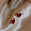 Burgundy Sweet Dangle Heart Earrings