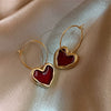 Burgundy Sweet Dangle Heart Earrings