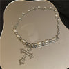 @MaggieLivings — Goth Celtic Cross Pearl Beaded Necklace