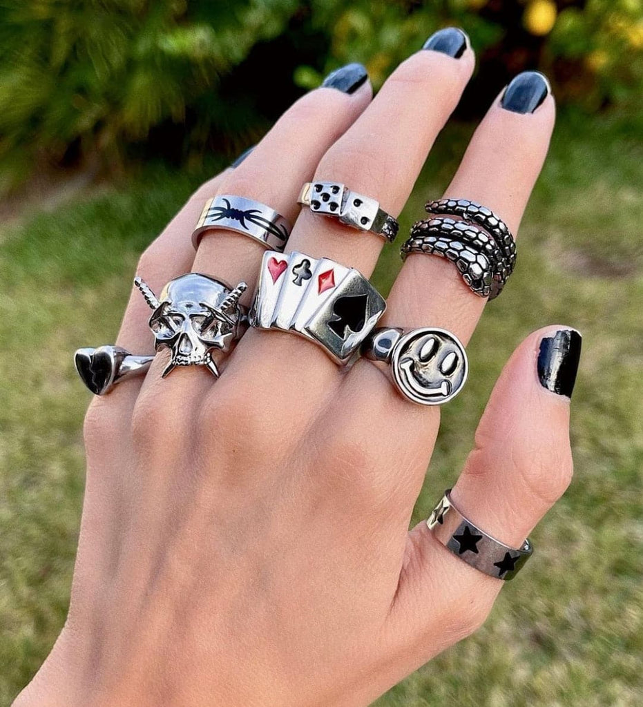 Silver Gothic Punk Graphic Rings