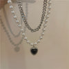 Pearl Chain Heart-Shaped Pendant Necklace